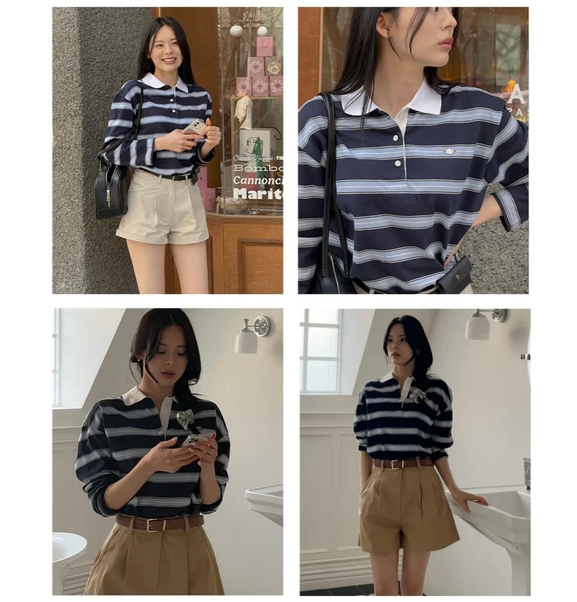 틸아이다이 스트라이프 카라 티셔츠 네이비 M 상품이미지3