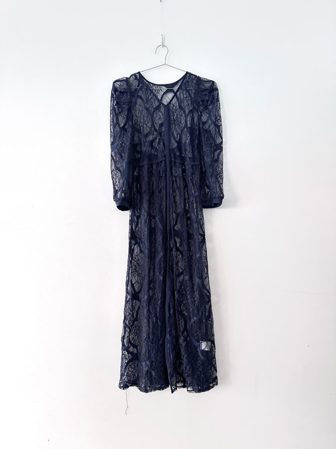 Lace layered long robe & top / navy 상품이미지1