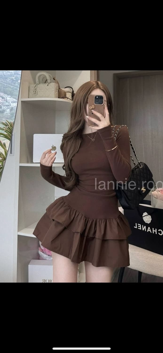 브라운 프릴 미니 원피스 새상품 상품이미지1
