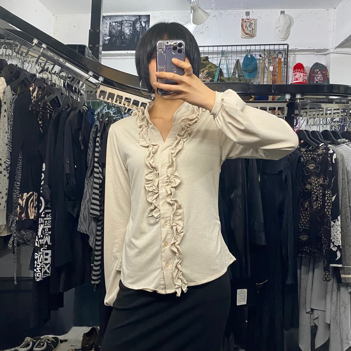 Japanese vtg 셔링 디테일 프릴 블라우스 상품이미지1