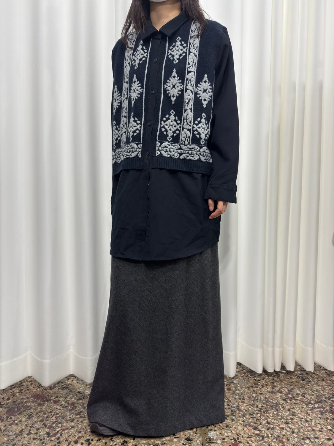 gray wool maxi skirt 상품이미지3