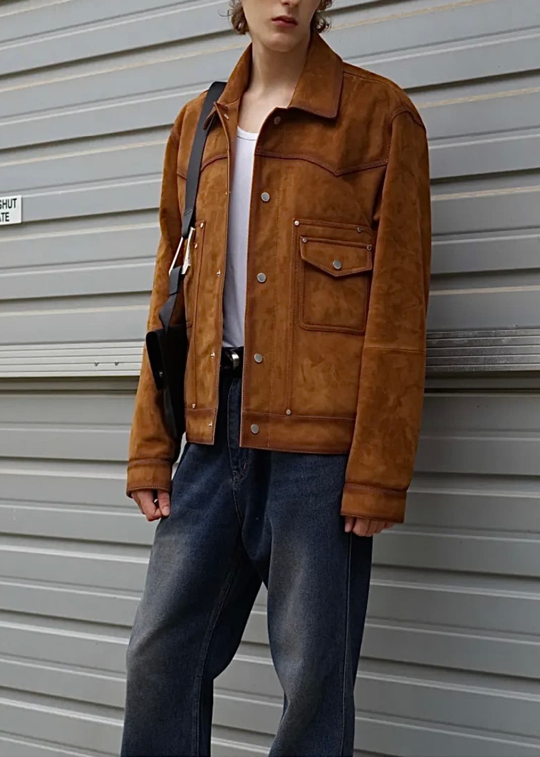 언지미크 웨스턴 트러커 오일 브러쉬 고트 스킨 염소 가죽 레더 카멜 포켓 상품이미지4