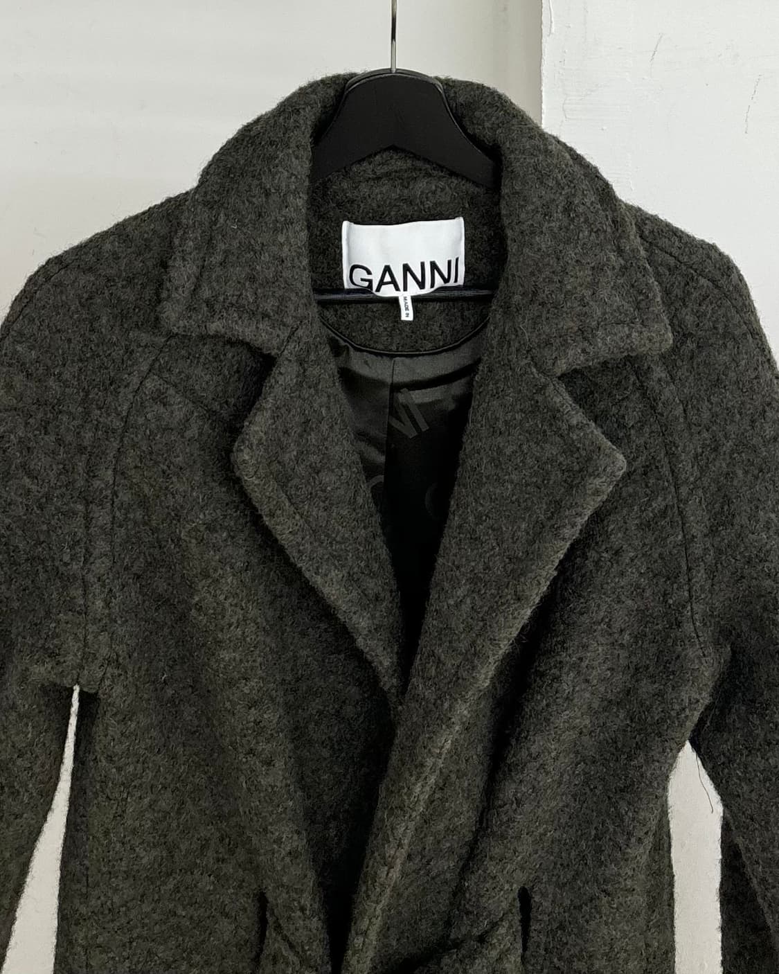 가니 카키 부클 울 롱 랩 코트 상품이미지2