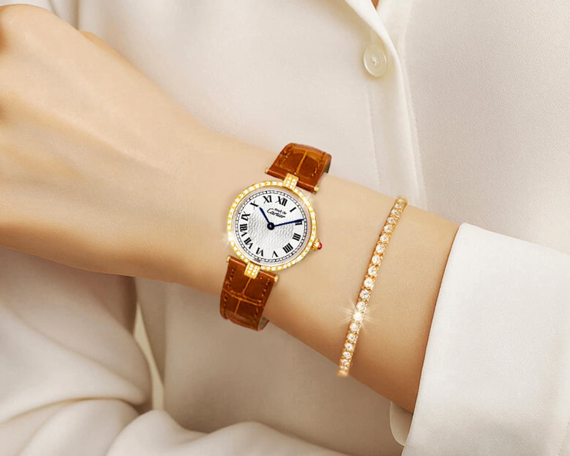 까르띠에 한정판 벤덤 1847 실버 다이얼 여성 악어가죽 시계 상품이미지3