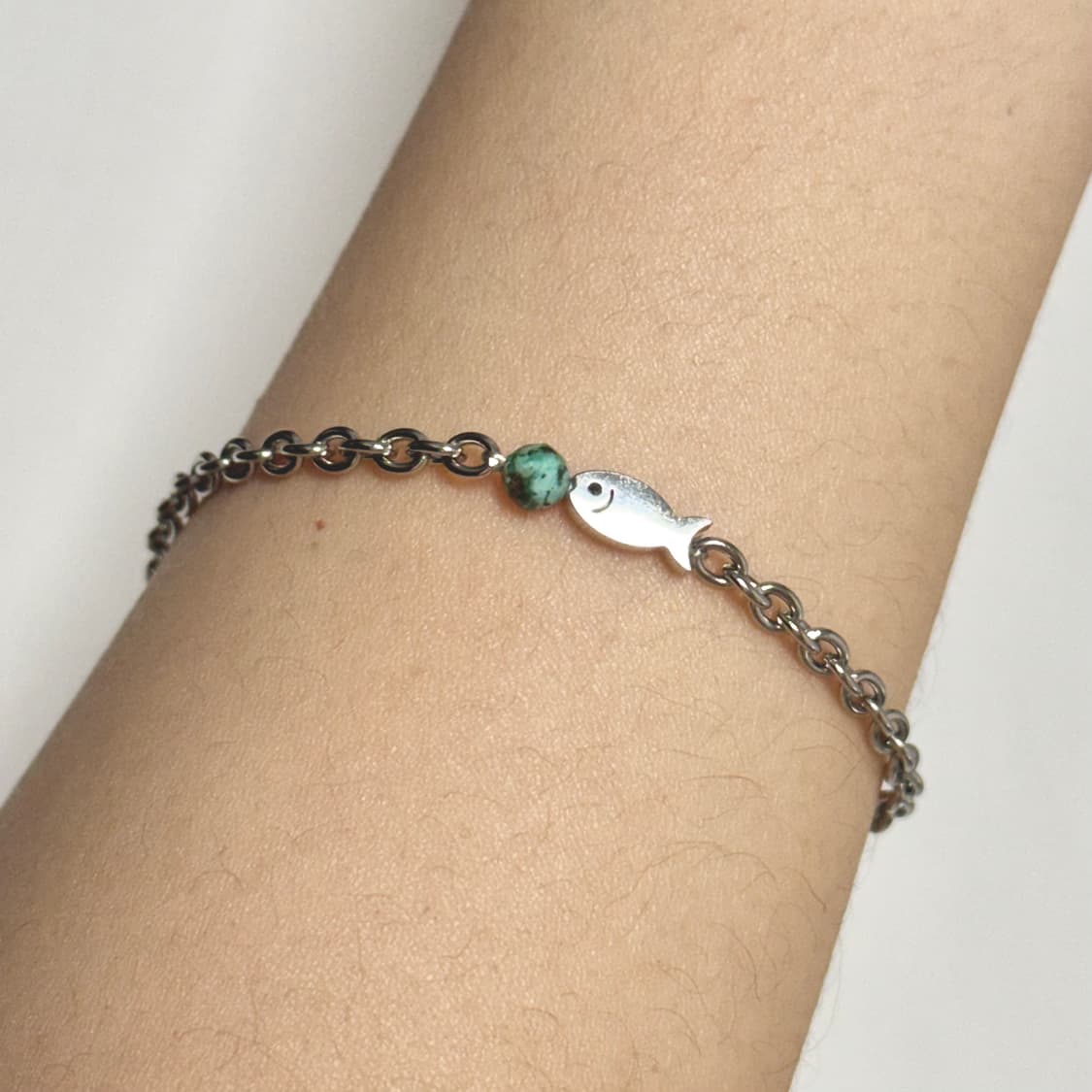 (핸드메이드) 액막 물고기 터키석 원석 체인팔찌 상품이미지2