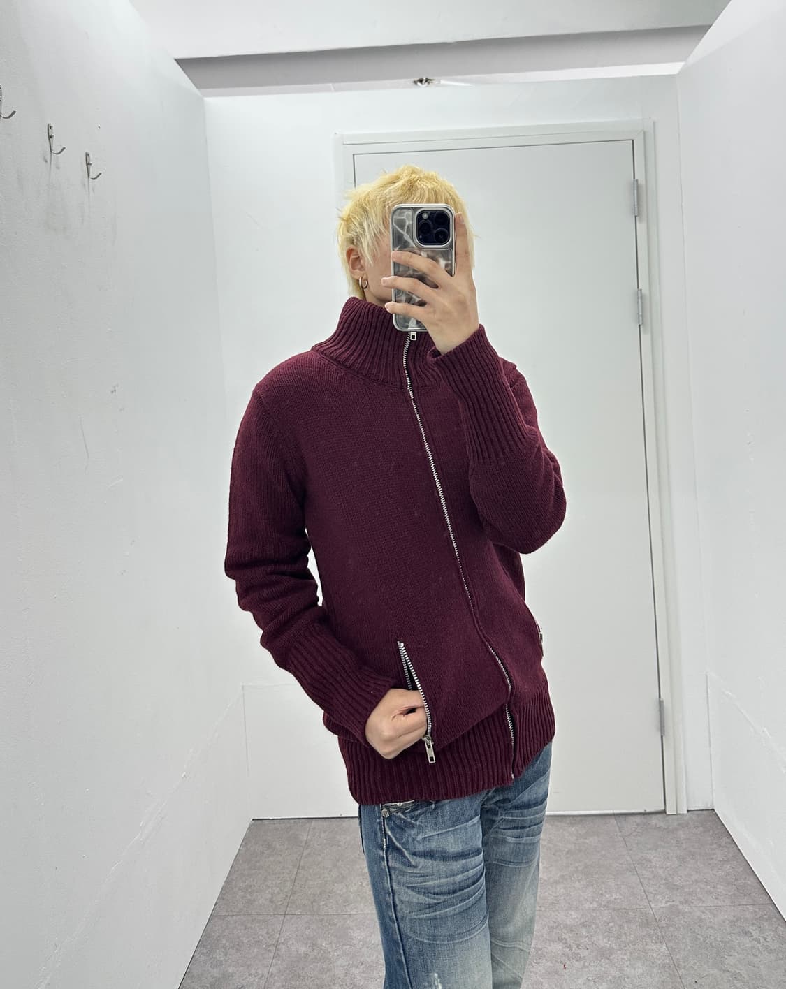 Warehouse wine knit zip up 상품이미지3