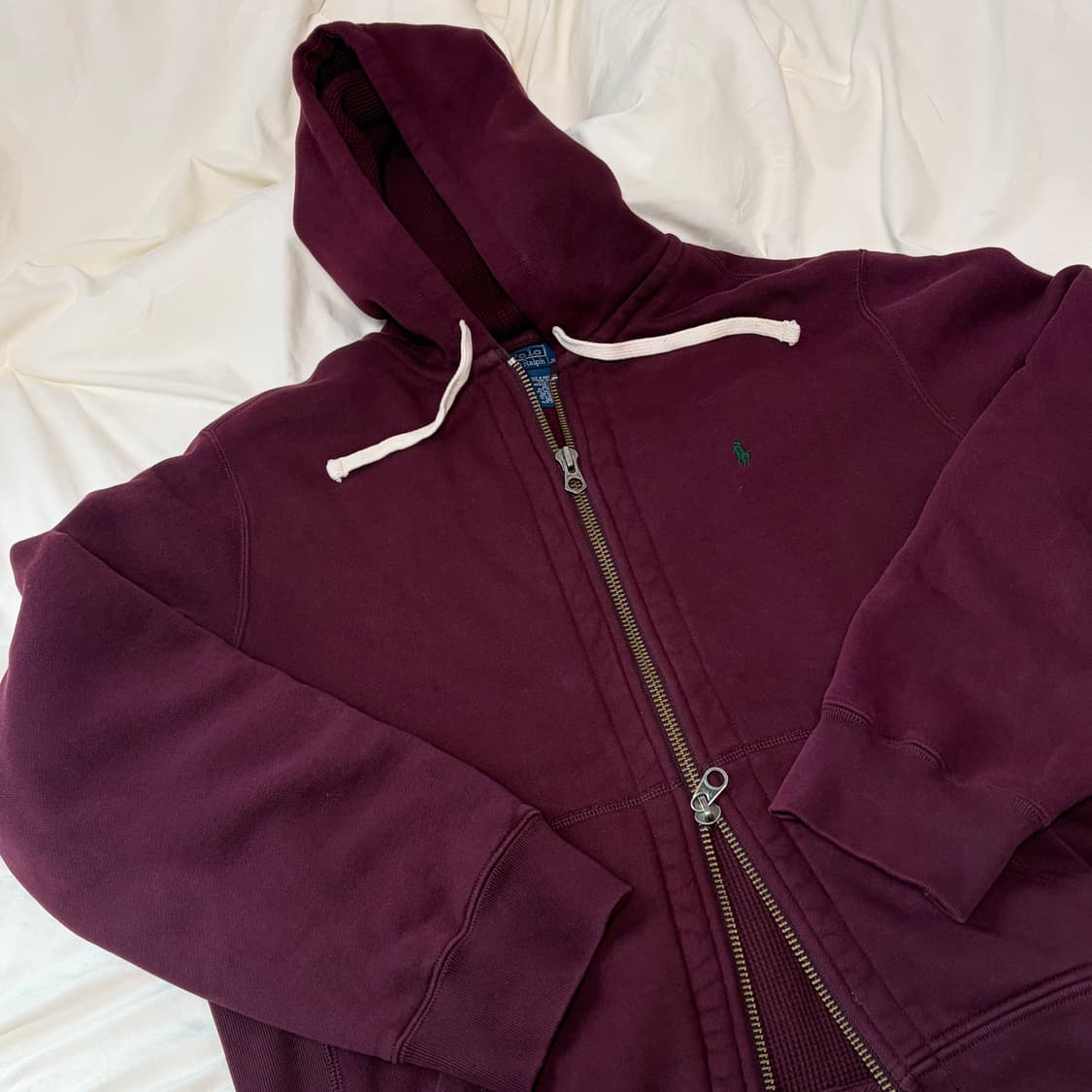 폴로 랄프로렌 빈티지 버건디 투웨이 후드집업 XL 상품이미지3