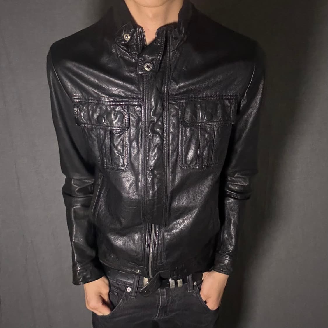 Goat skin pocket leather jacket 상품이미지2