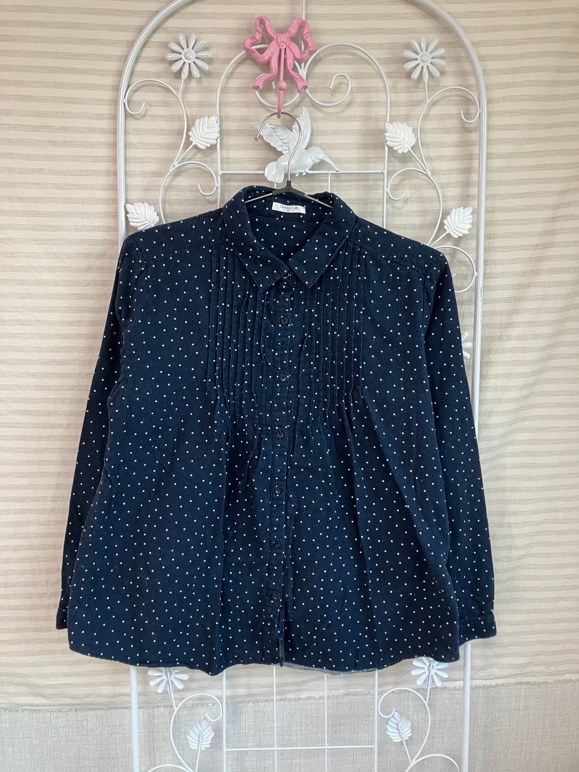 빈티지 네이비 도트 프릴 긴팔 y2k 스트릿 갸루 펑키  상품이미지1