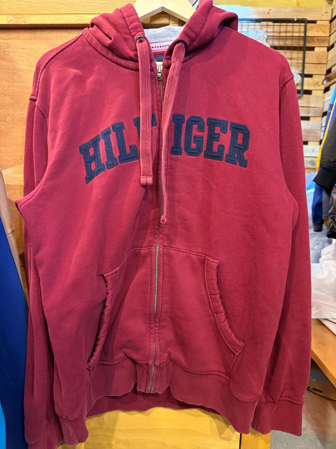 타미힐피거 아치로고 버건디 후드집업 상품이미지1