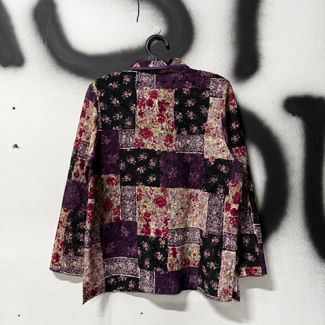 VTG 빈티지 퍼플 오리엔탈 패치워크 패턴 시스루 블라우스 자켓 상품이미지2