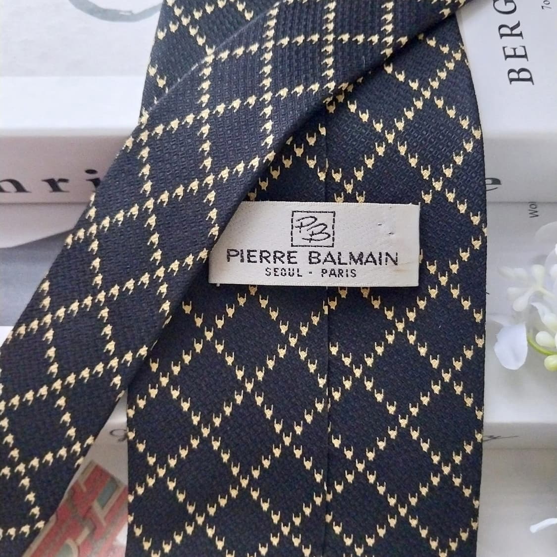 피에르 발망 실크 블랙 체크 패턴 넥타이 9.6cm A+등급 K1626
 상품이미지7