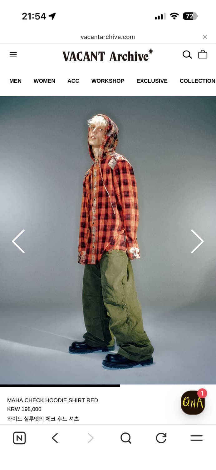 МАНА CHECK HOODIE SHIRT RED 상품이미지1