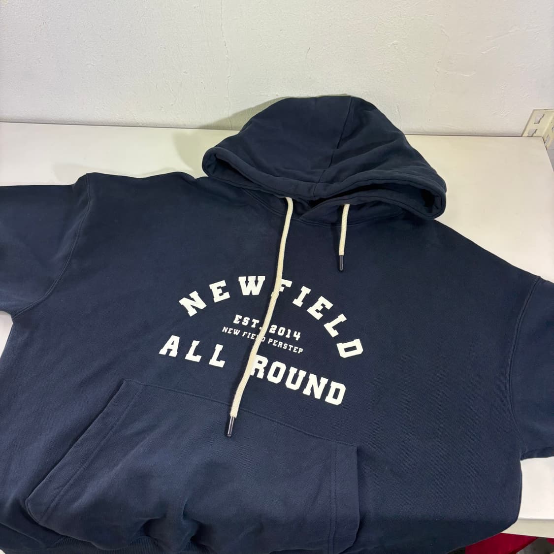 L-XL 퍼스텝 네이비 오버핏 스웻코튼 후드티 상품이미지1