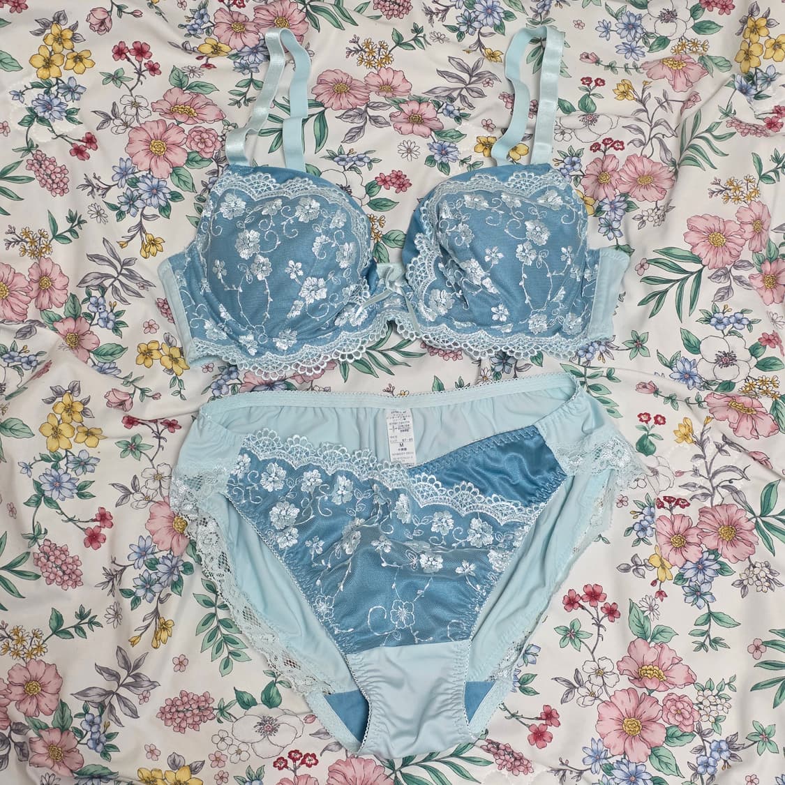 일본 빈티지 언더웨어) 여성 블루 자수 레이스 D70 브라속옷세트 상품이미지1