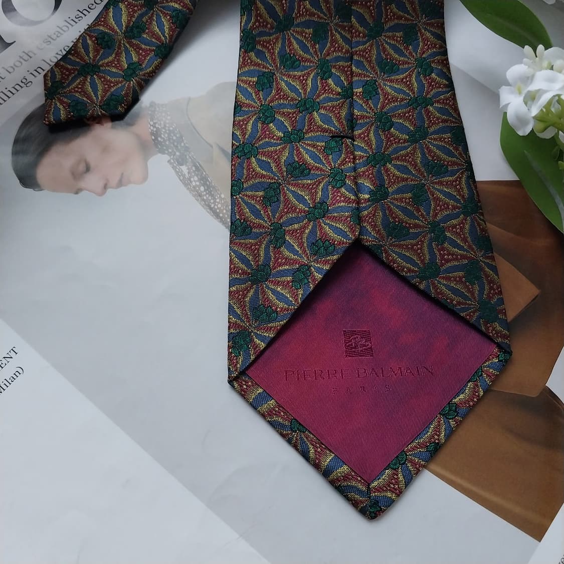 피에르 발망 실크 그린 기하학 패턴 넥타이 9.8cm A+등급 K1625 상품이미지8