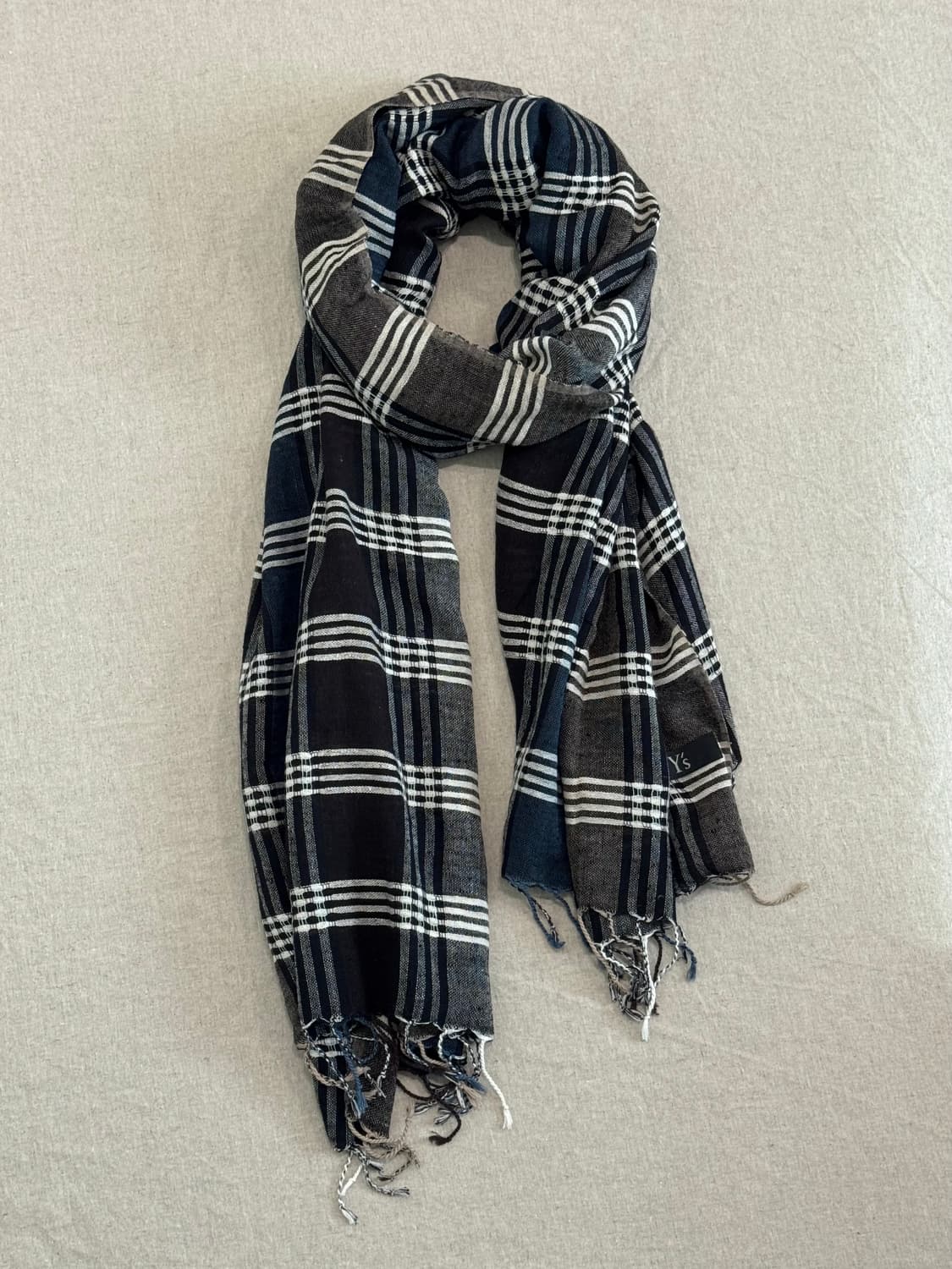 요지야마모토 울 린넨 체크 머플러 상품이미지1