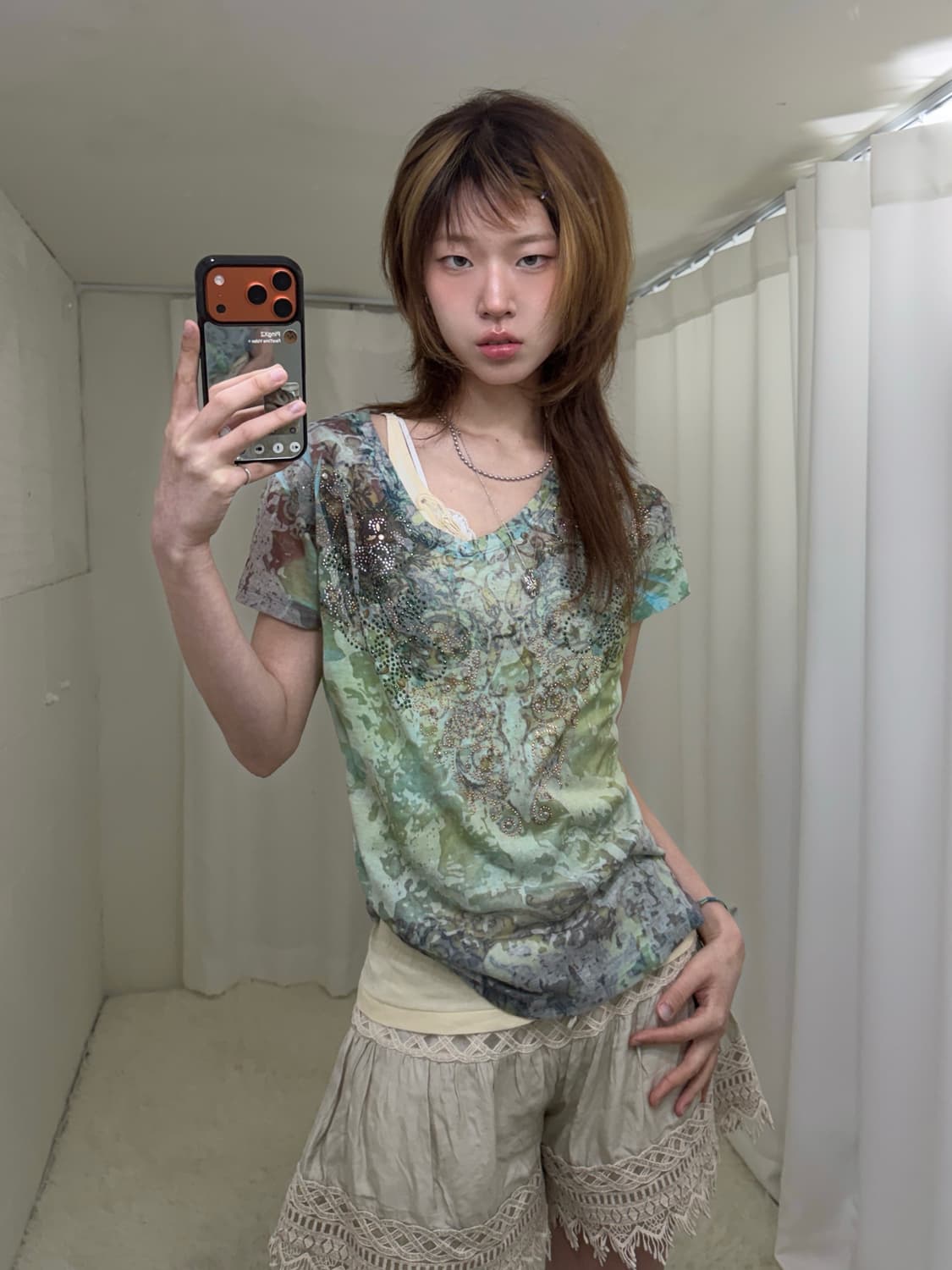 (상의 세트) 그런지 페어리 큐빅 반팔 티셔츠 + 옐로우 란제리코어 나시 상품이미지1