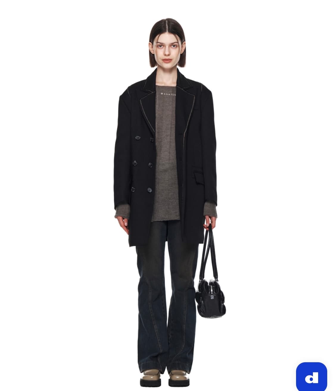마뗑킴 숄더 롱 더블 자켓 블랙 상품이미지1