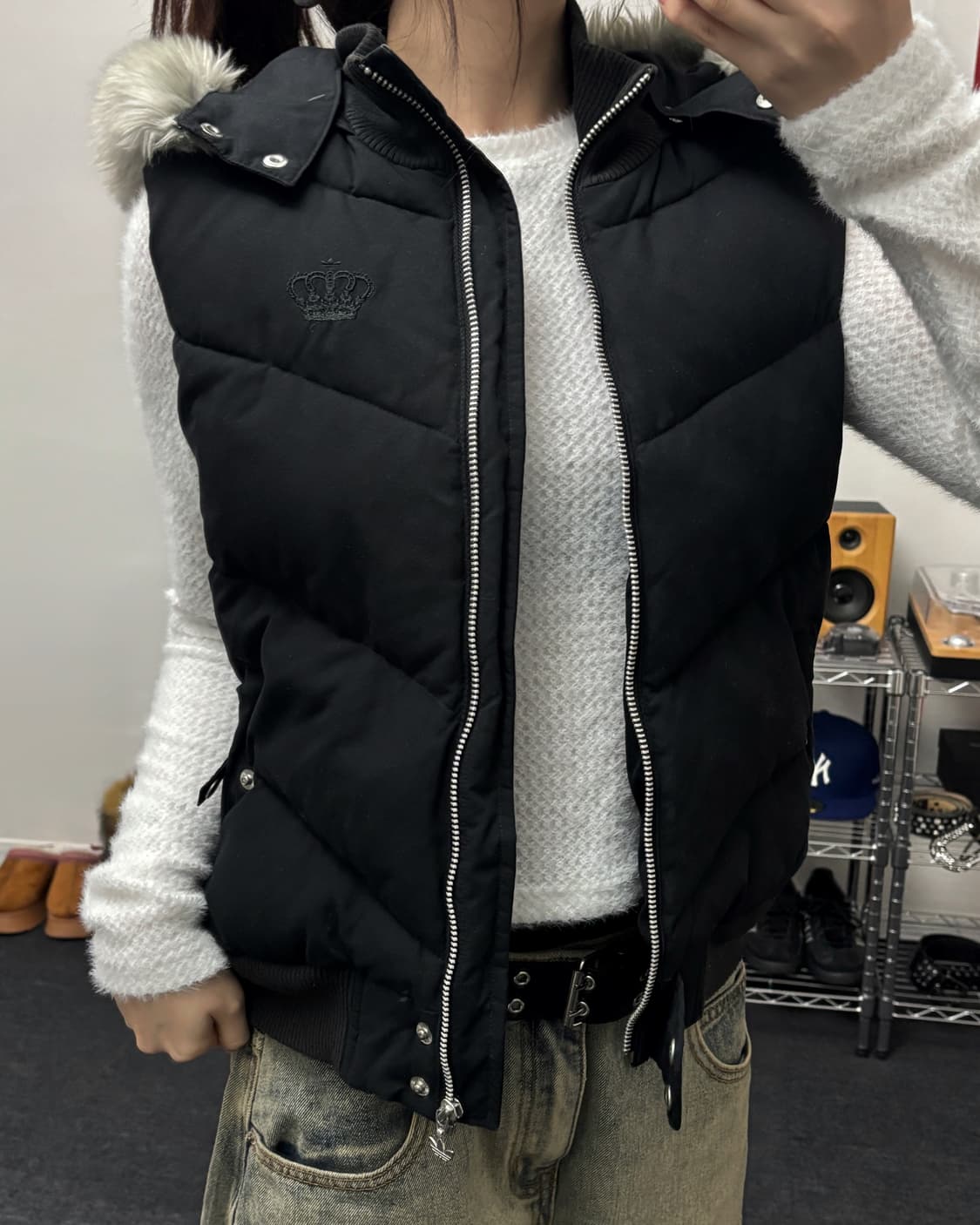 아디다스 미시엘리엇 00s 퍼 후드 패딩 조끼 상품이미지1