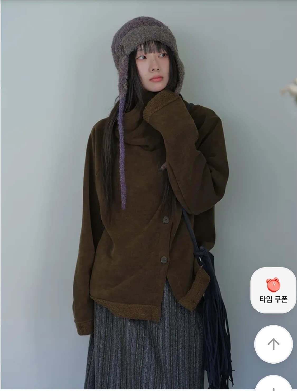 틸데서울 하이넥 퍼 카키 가디건 상품이미지7