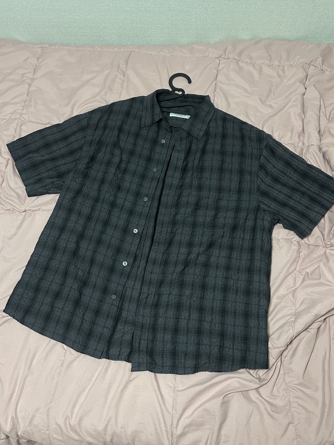 (100) 마인드브릿지 체크 오버핏 반팔 셔츠 다크그레이 판매 상품이미지3