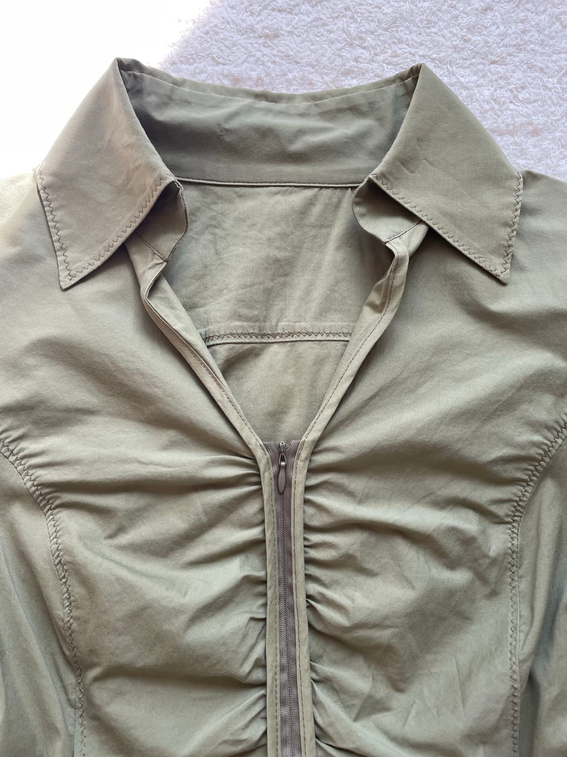 프론트 지퍼 셔링 셔츠 탑 상품이미지2