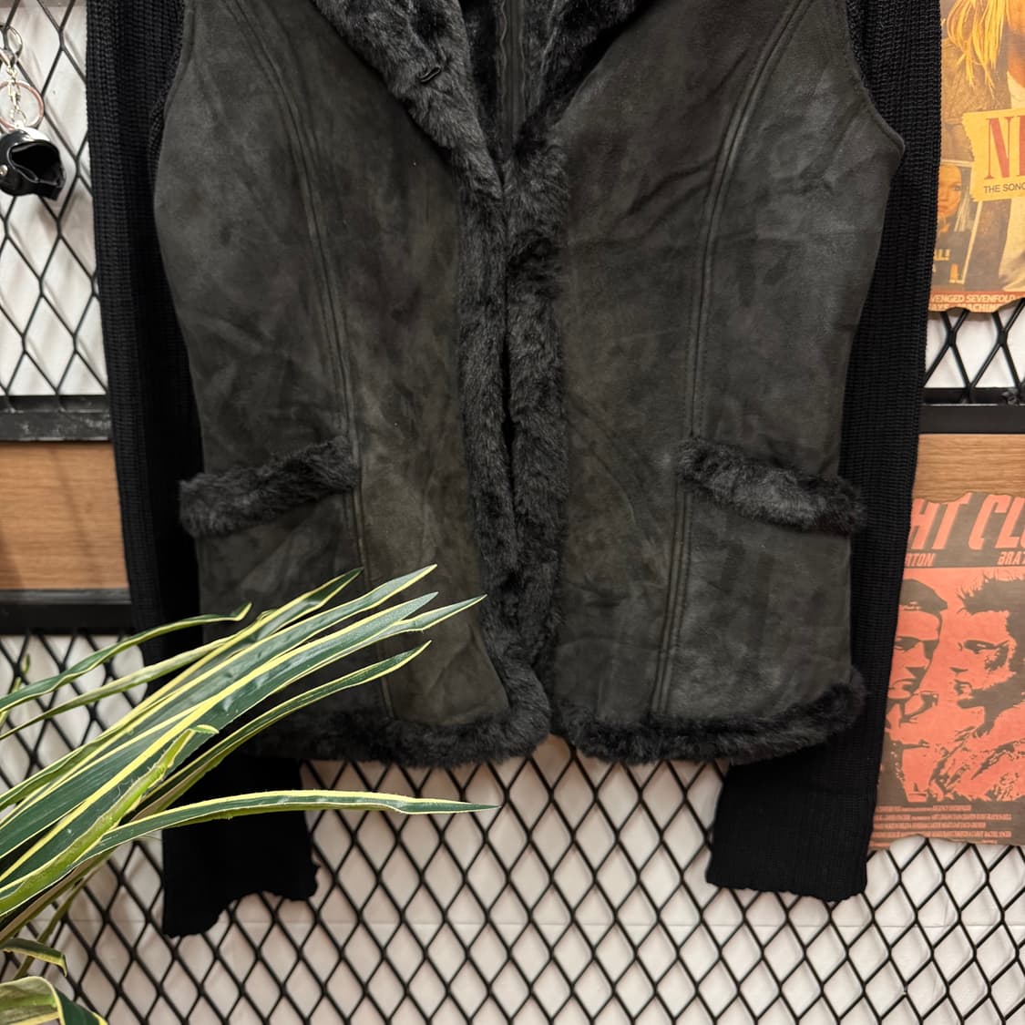 00s JPN VINTAGE 스웨이드 퍼트리밍 니트 자켓 블랙 상품이미지4