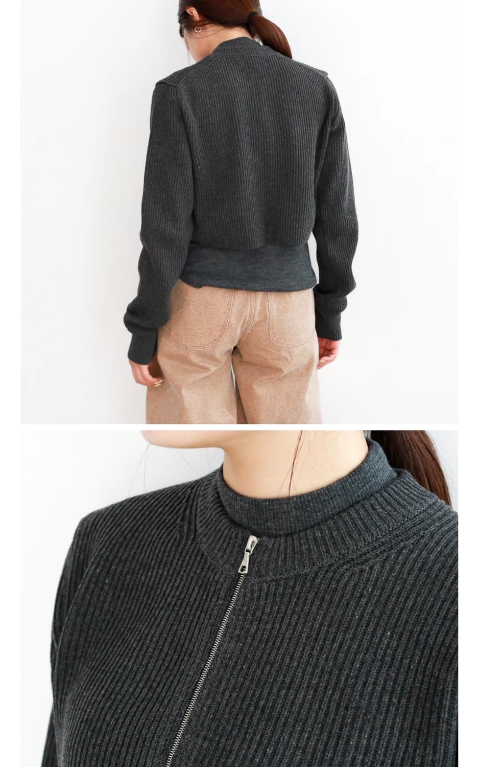 오라리 울1 니트 집업 자켓 그레이 여성  상품이미지2