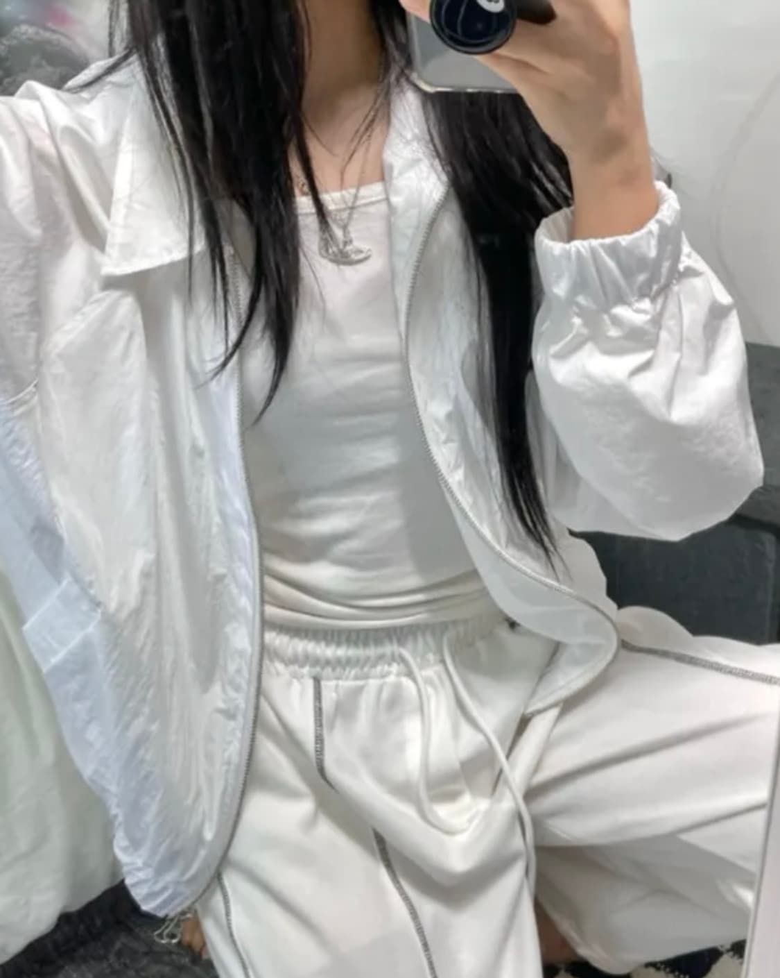 오피엠(OPM) naylon two-way crop jumper_화이트 상품이미지3