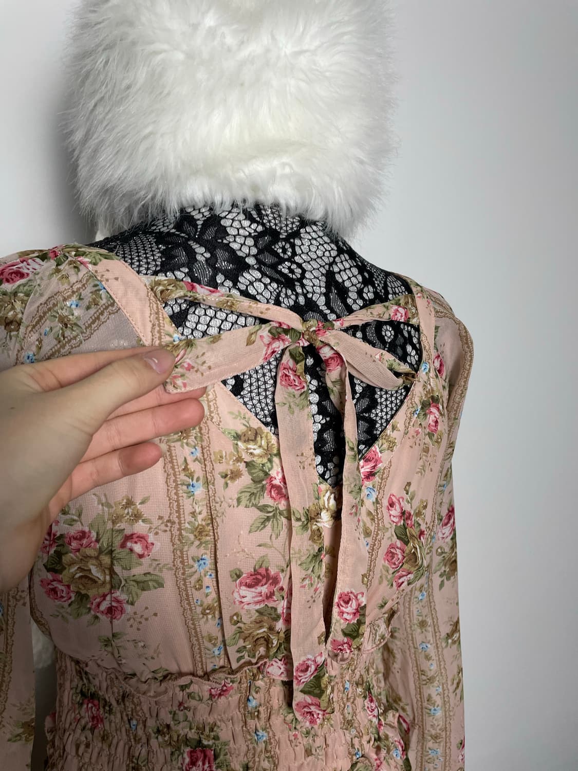 DEARY 디어리 살구색 플라워 패턴 리본 원피스 상품이미지5