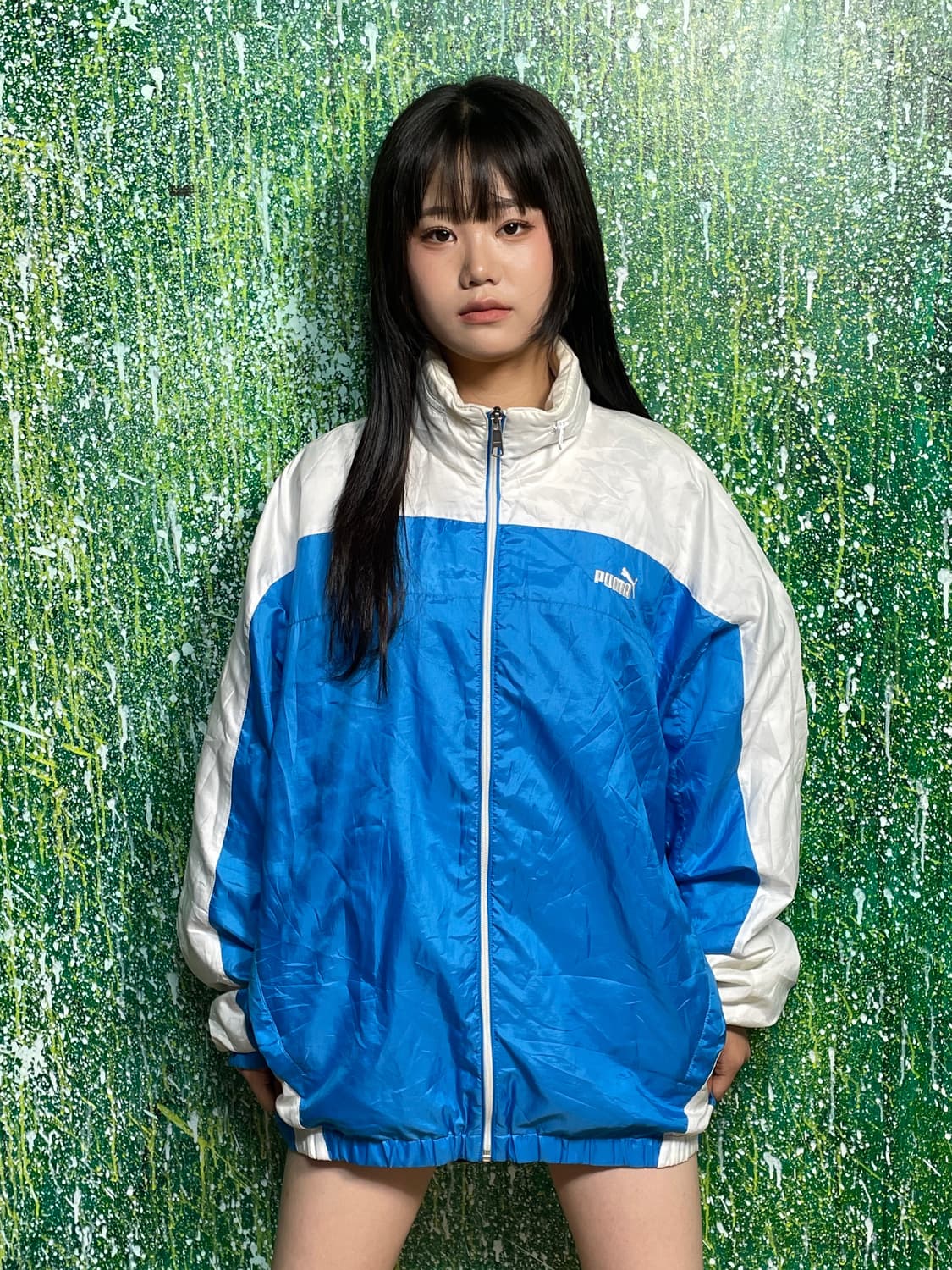 푸마 스카이블루 화이트 배색 바람막이 자켓 L 상품이미지1