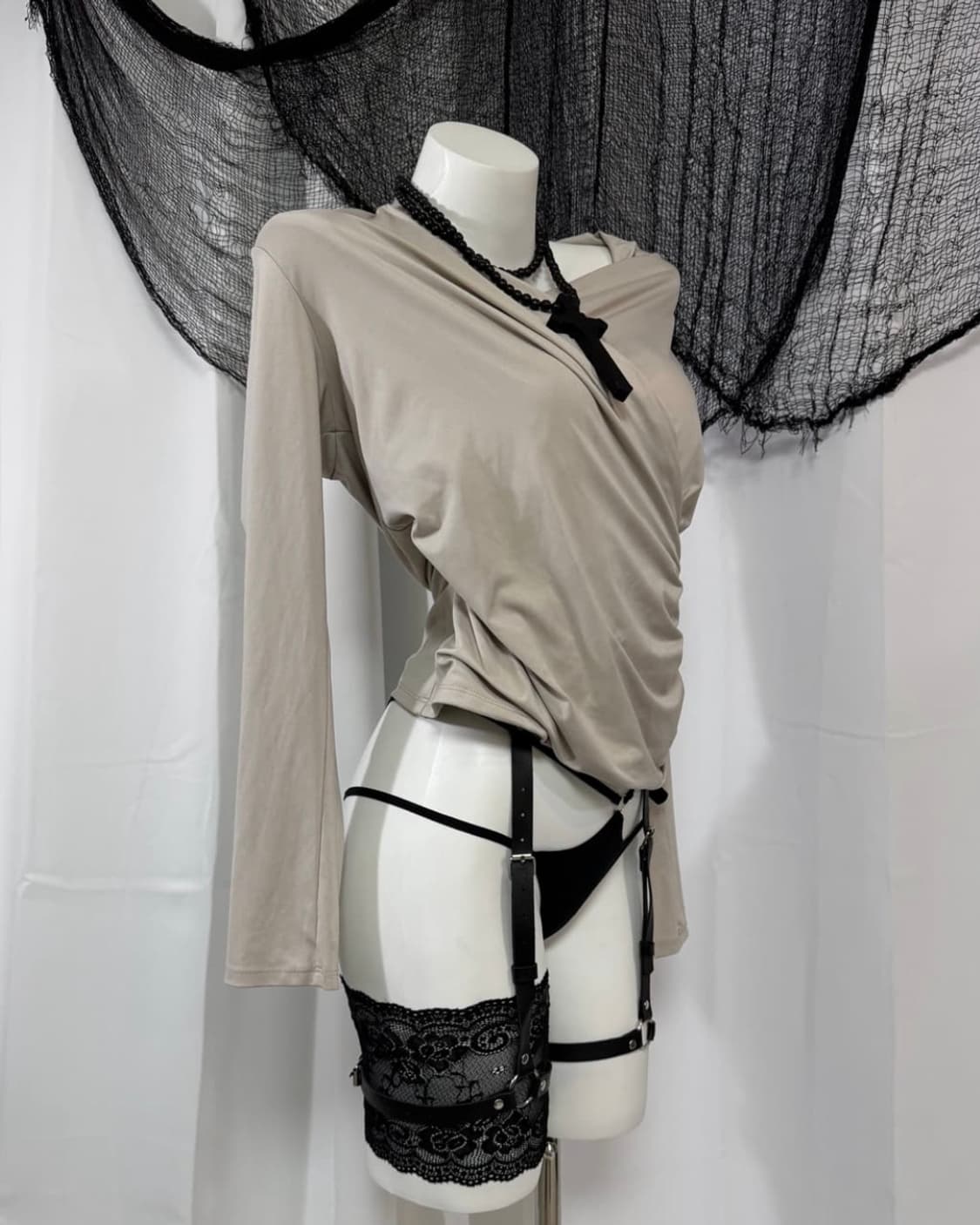 빈티지 셔링 드레이프 롱 슬리브 티셔츠 상품이미지2