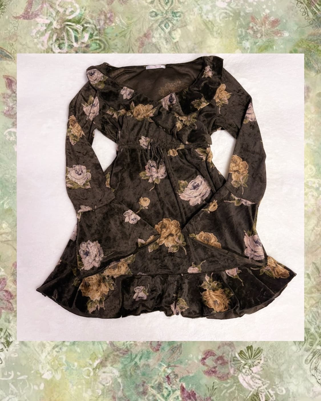 (이체시에눌) L’EST ROSE 레스티로즈 플라워 프릴 브라운 원피스 상품이미지1