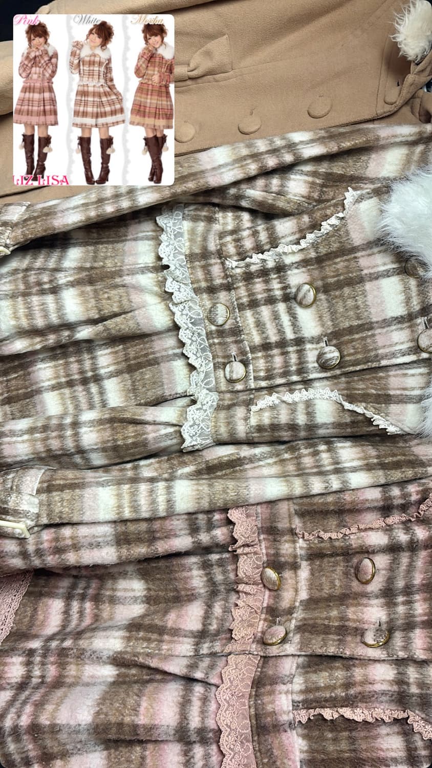 고전 대대장 리즈리사 백리본 퍼카라 딸기화이트초코 체크 코트 핀터깔 상품이미지4