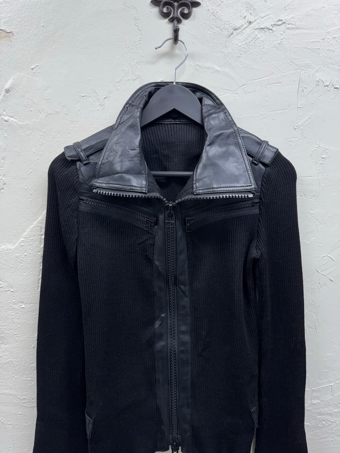 Fragile 00s leather trimming knit zip up 상품이미지4