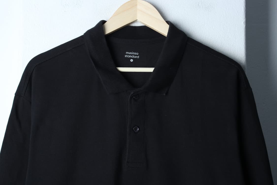 (XL-2XL) 무신사 스탠다드 반팔 카라 티셔츠 무지 블랙-H32943 상품이미지3