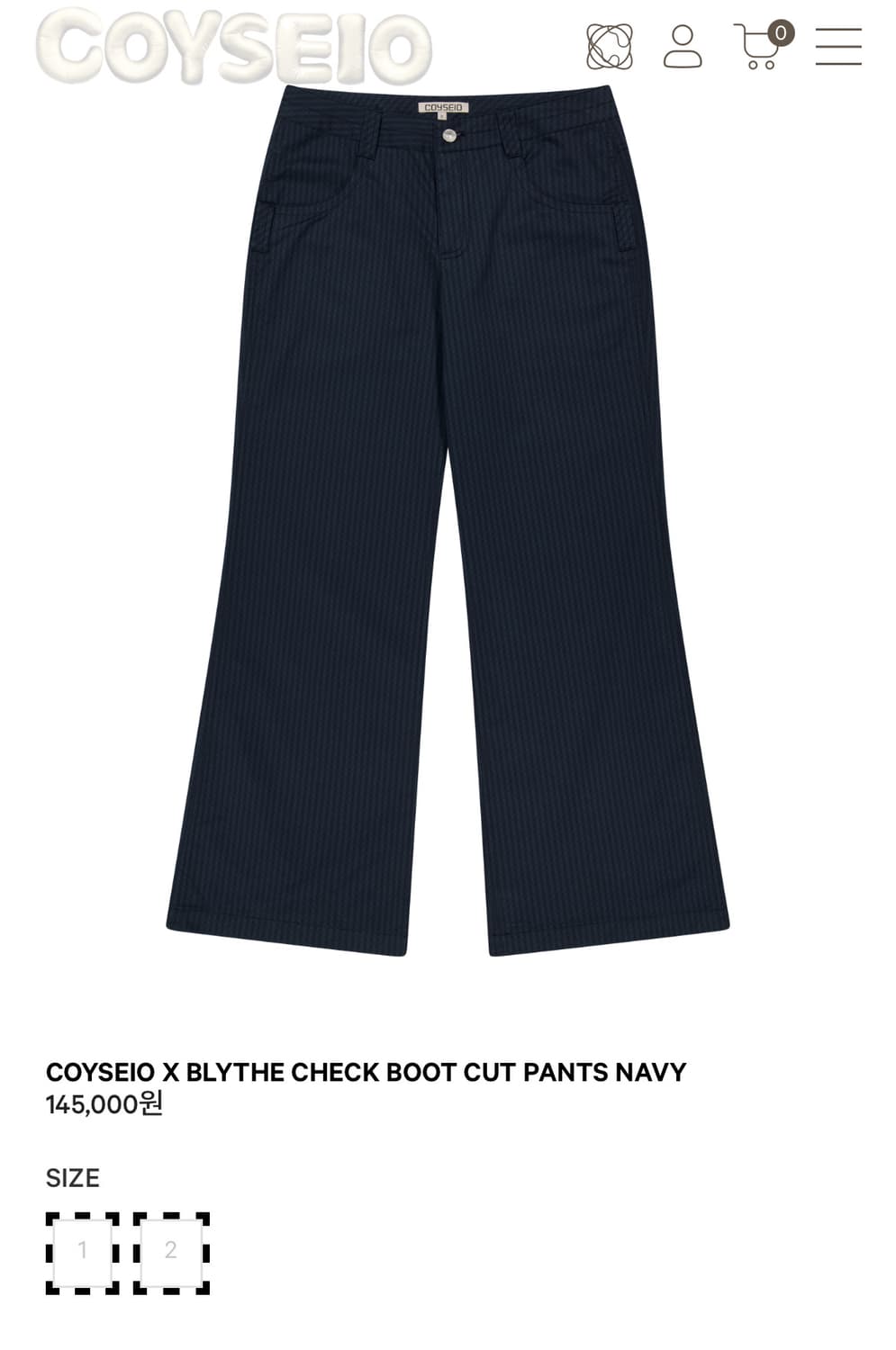구함) 코이세이오 브라이스 체크 부츠컷 팬츠 네이비 2사이즈 구해요ㅠㅠ 상품이미지1