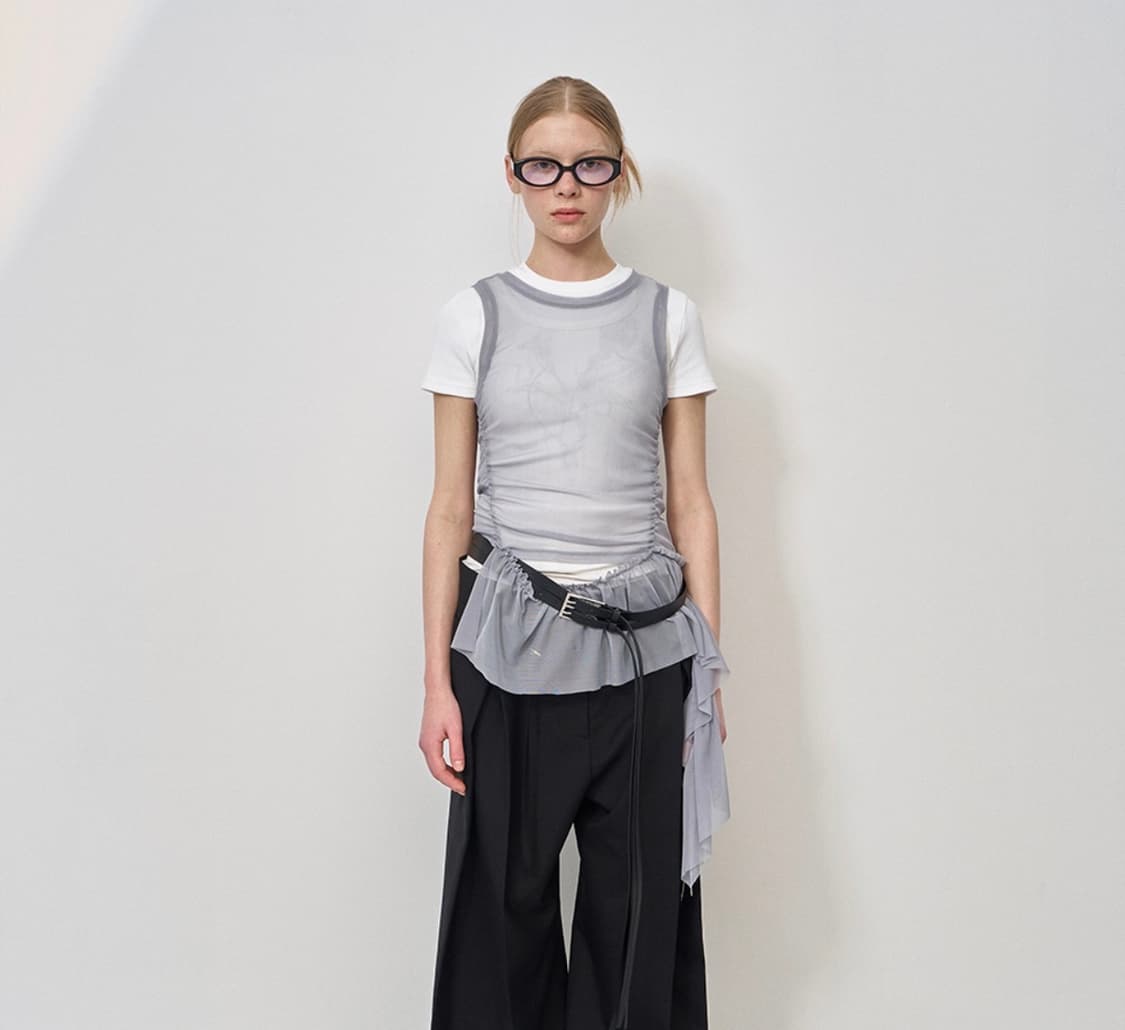 LCDC TM 메쉬 프릴 슬리브리스 탑 상품이미지2