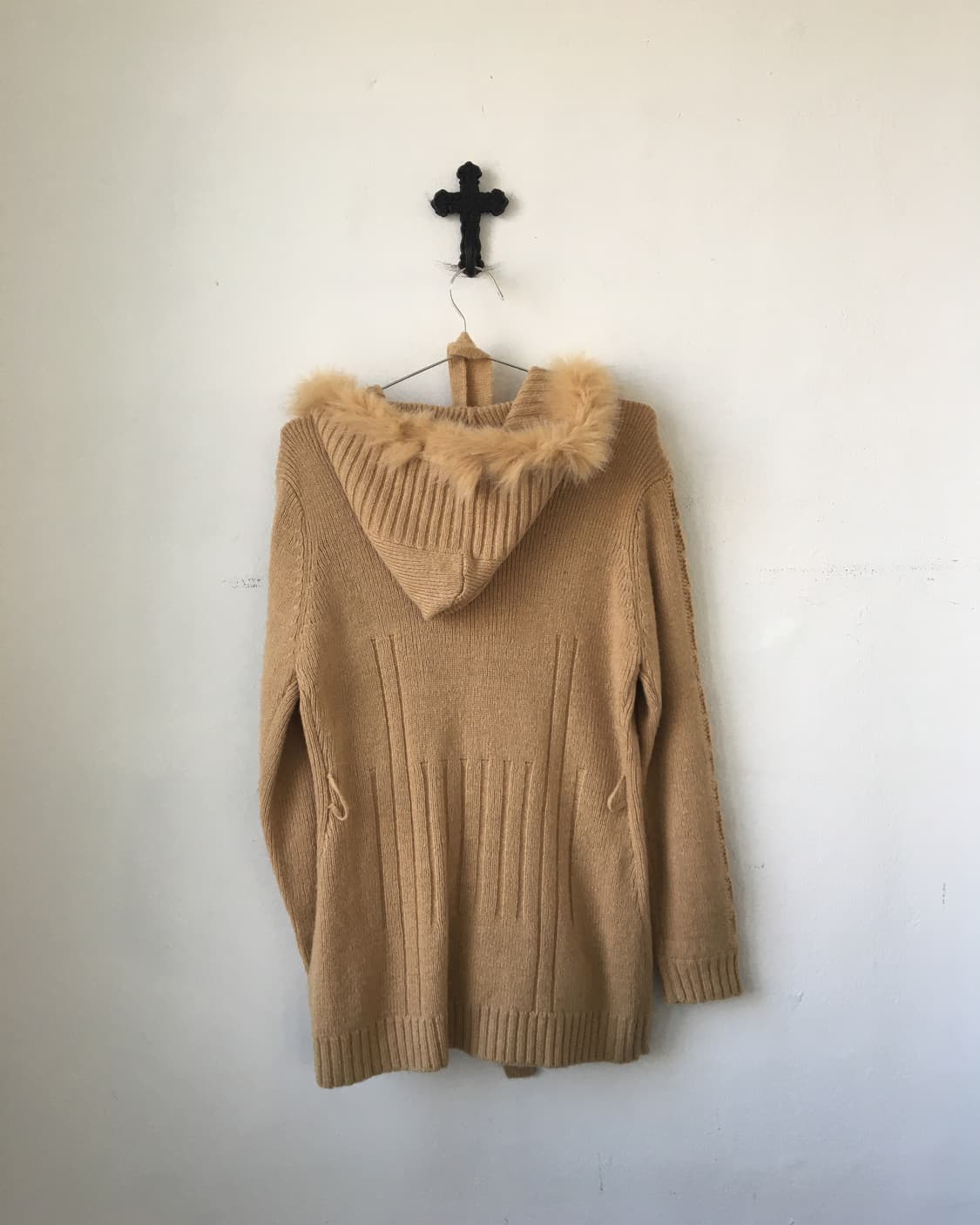 Fur trimming hood knit cardigan 상품이미지3