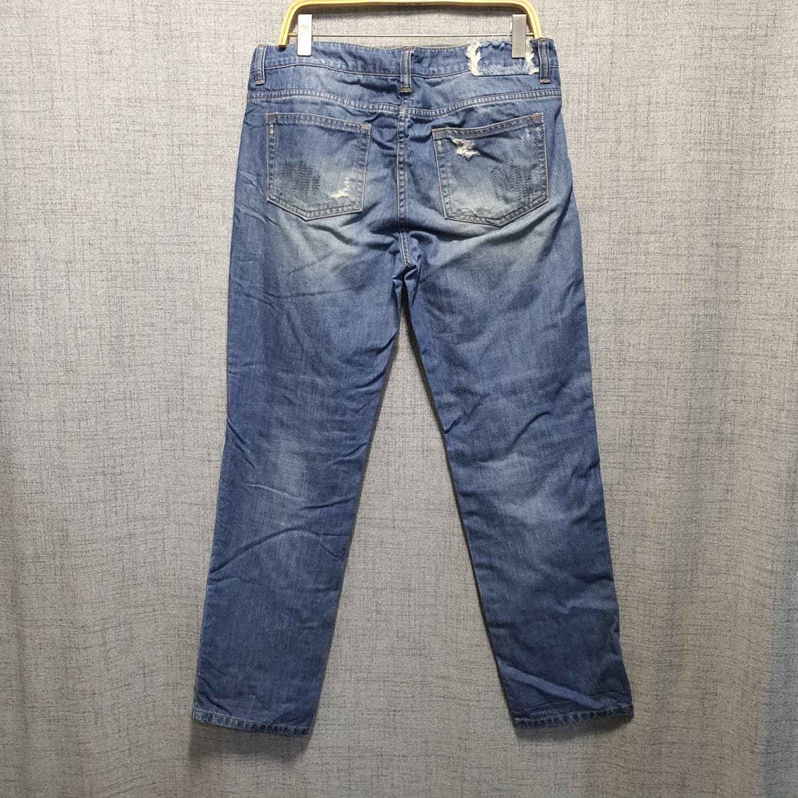 시스템 지퍼 디테일 데님 청바지 데미지진 스타일  상품이미지2