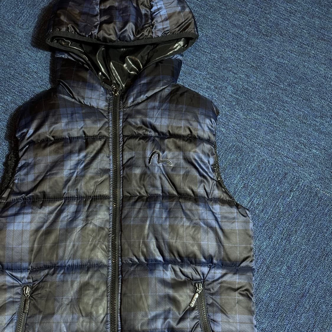 EVISU 에비수 후드 패딩 조끼 체크 상품이미지2