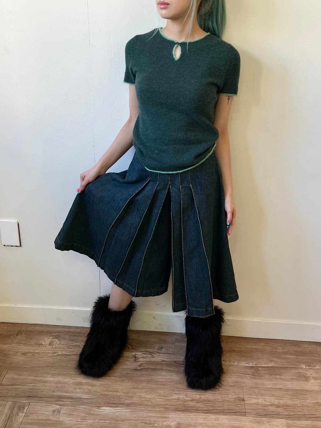 Content Contenu 핀턱 데님 스커트진 상품이미지6