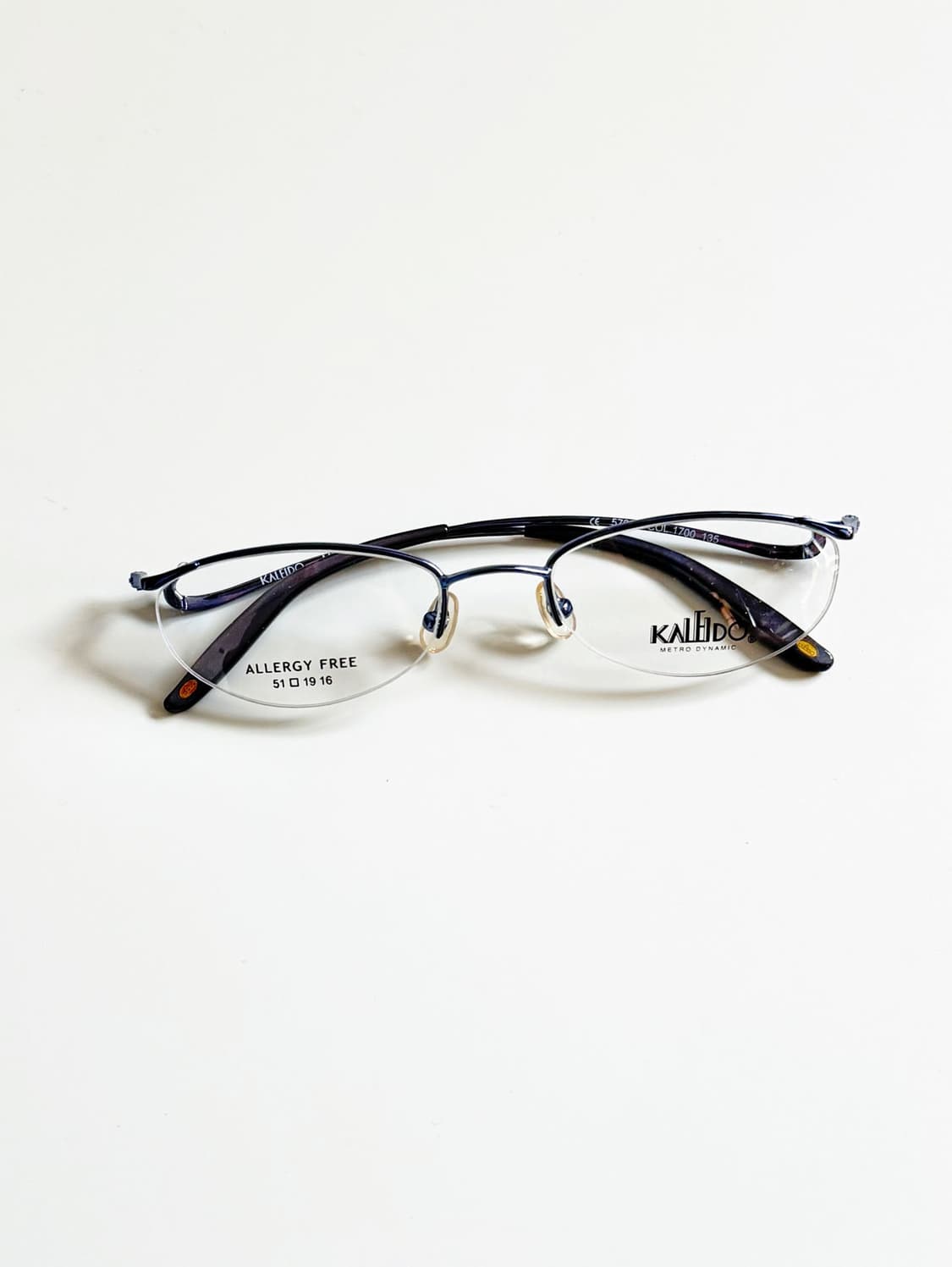 90s KALEIDO 블루 메탈 오벌 반무테 빈티지 안경 상품이미지1