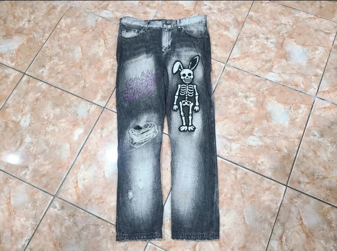 candy stripper 해골 토끼 데님 워싱 청바지 상품이미지1