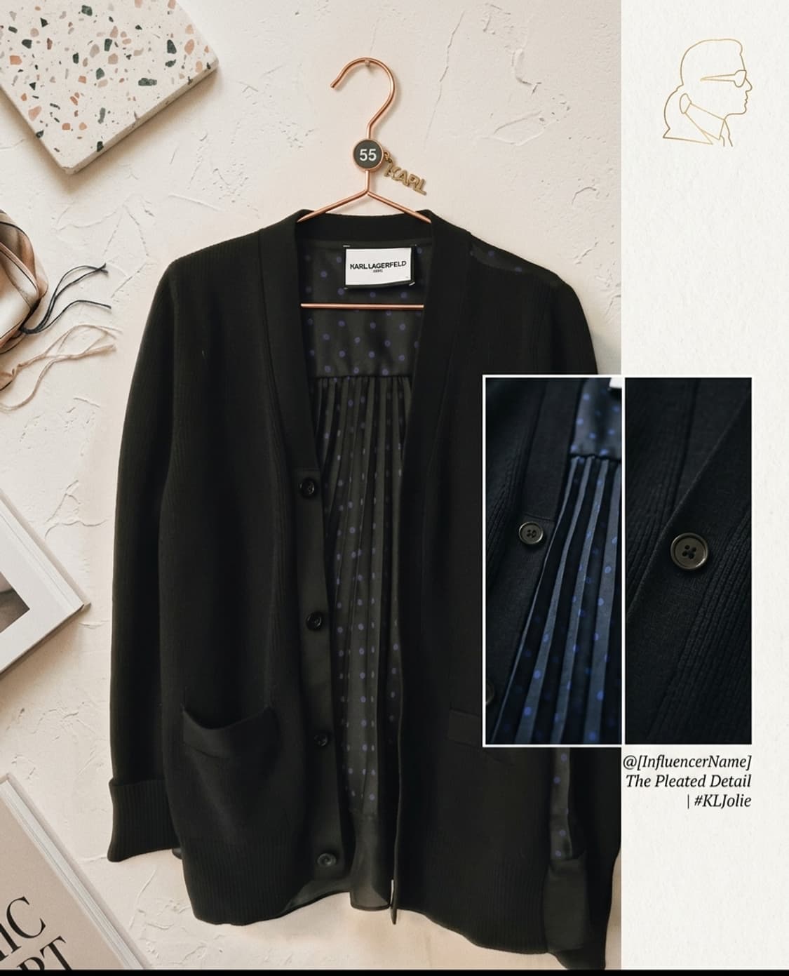 칼라거펠트 도트 배색 플리츠 가디건 (사이즈 95/77) 상품이미지1