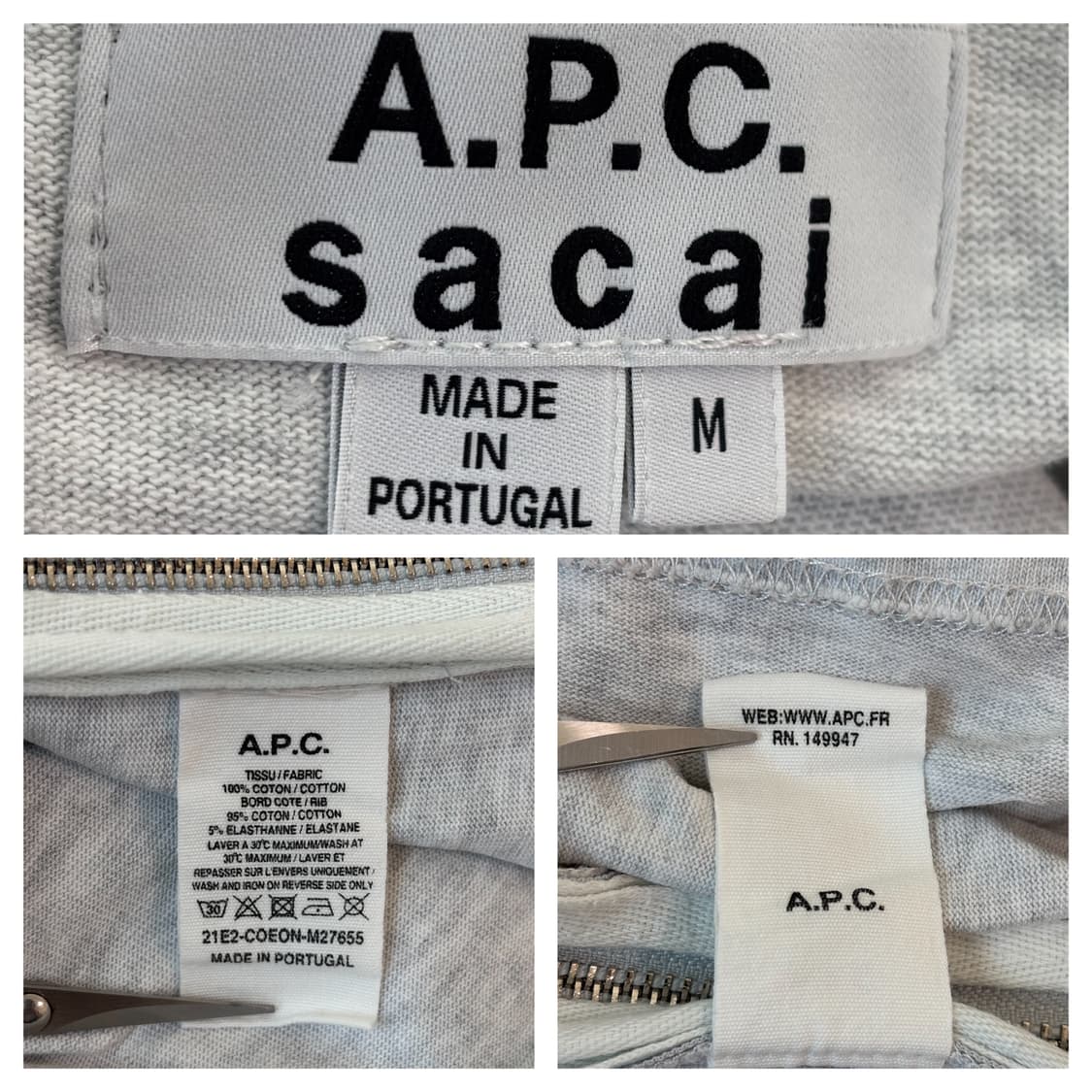 APC Sacai 콜라보 사이드집업 반팔티M/멜란지 상품이미지6