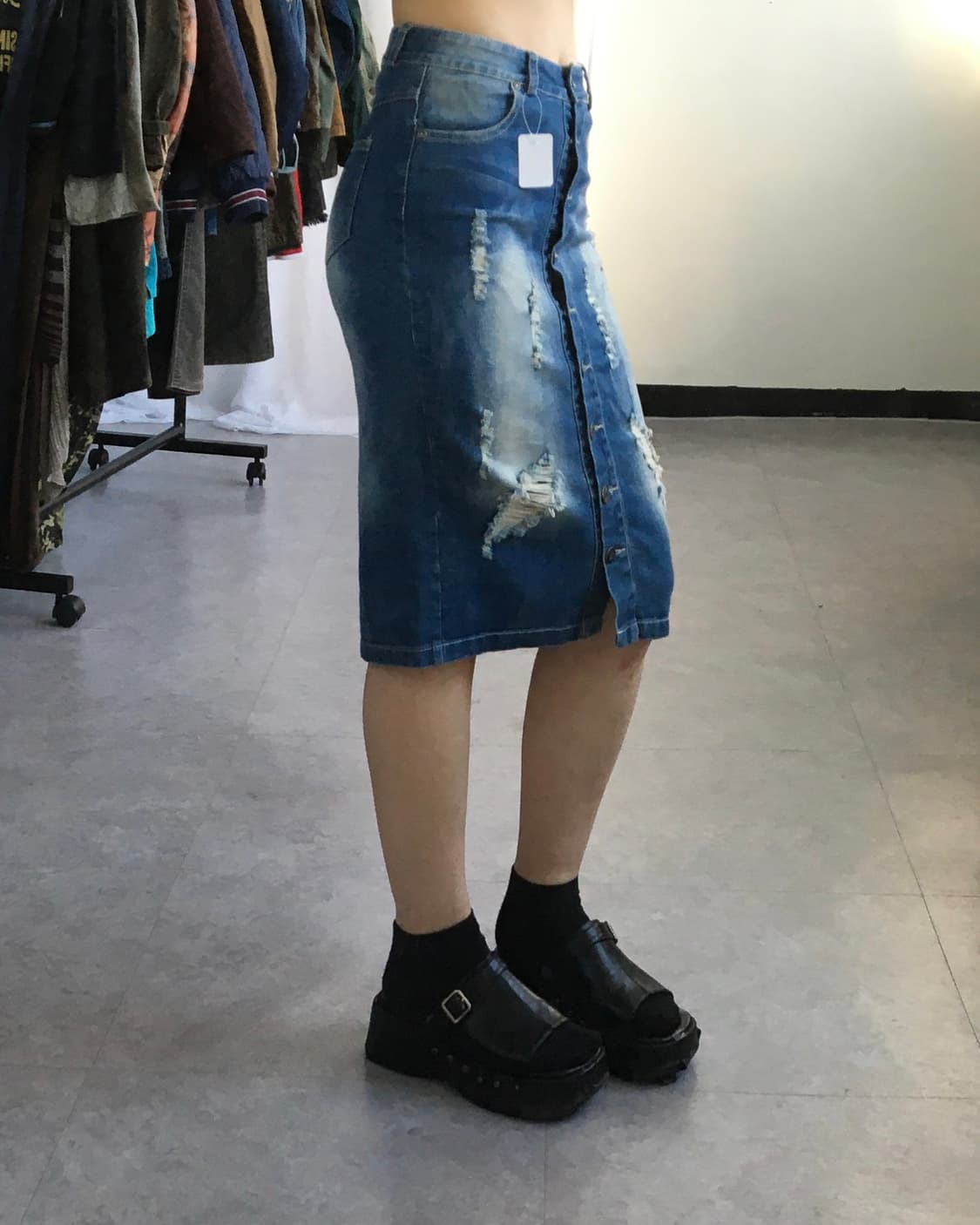 Damage point denim midi skirt 상품이미지6
