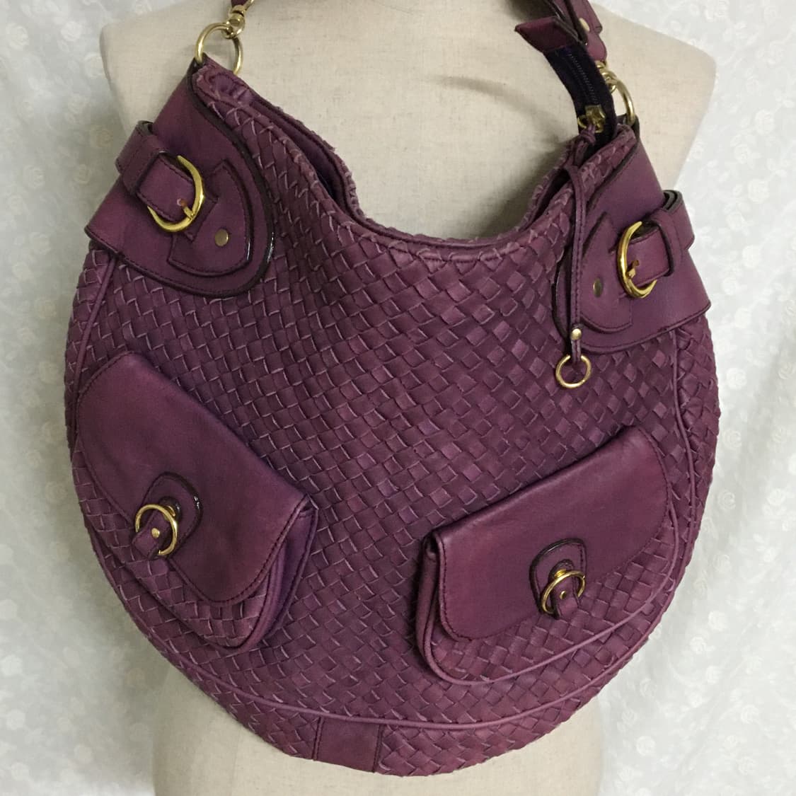 빈티지 퍼플 위빙 레더 숄더백 / 반달 쉐입 / 골드 디테일 상품이미지2