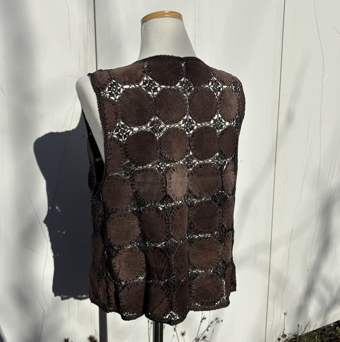 Caldcattle 빈티지 브라운 패치워크 리얼 레더 크로쉐 베스트 상품이미지3